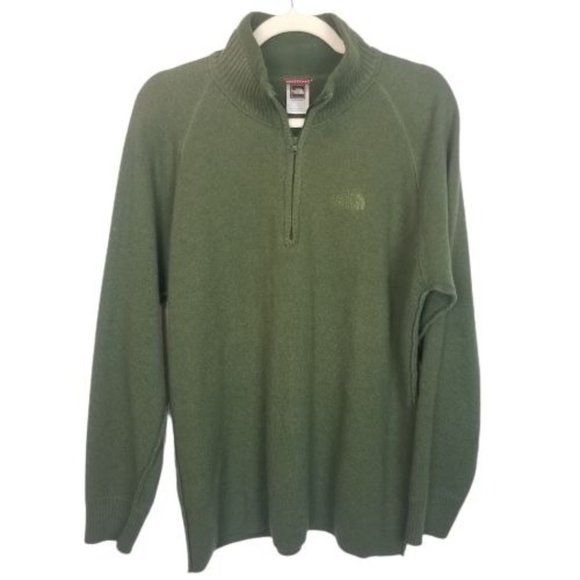 The North Face Mens Large Green Wool Blend Sweater 1/4 Zip High Neck Pullover - Picture 1 of 8